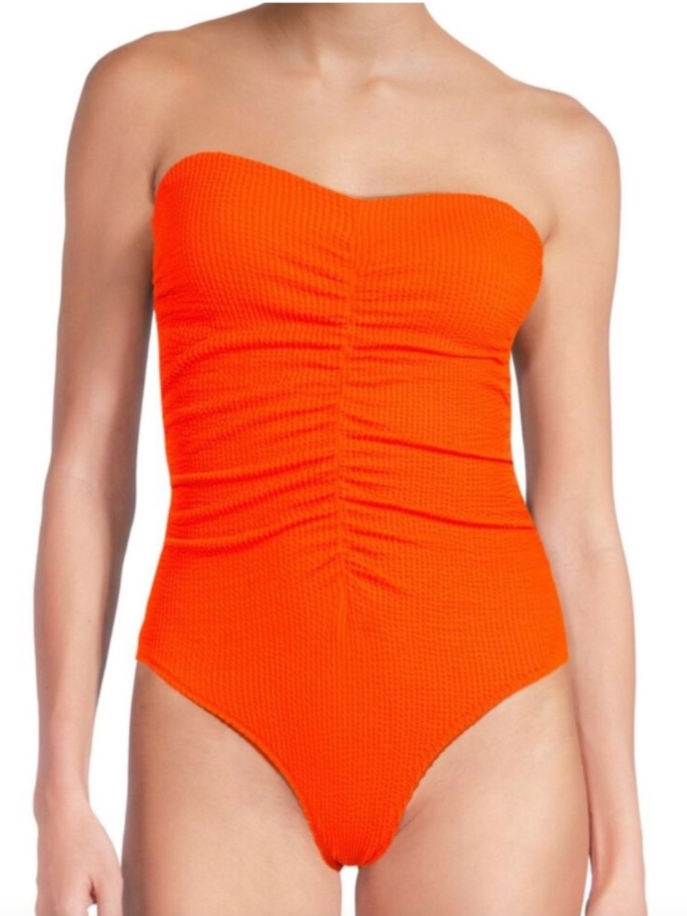 Milly Textured Ruched One Piece Swimsuit Orange S NWT